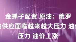 金蝉子配资 原油：俄罗斯石油供应面临越来越大压力 油价上涨